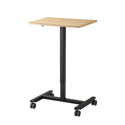 スタンディングデスク（昇降式・ガス圧・幅620mm×奥行き430mm・木目・キャスターつき）ERD-GAP1LMN サンワサプライ