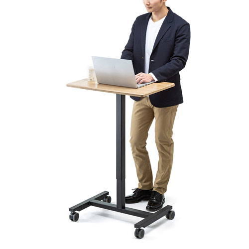 スタンディングデスク（昇降式・ガス圧・幅620mm×奥行き430mm・木目・キャスターつき）ERD-GAP1LMN サンワサプライ