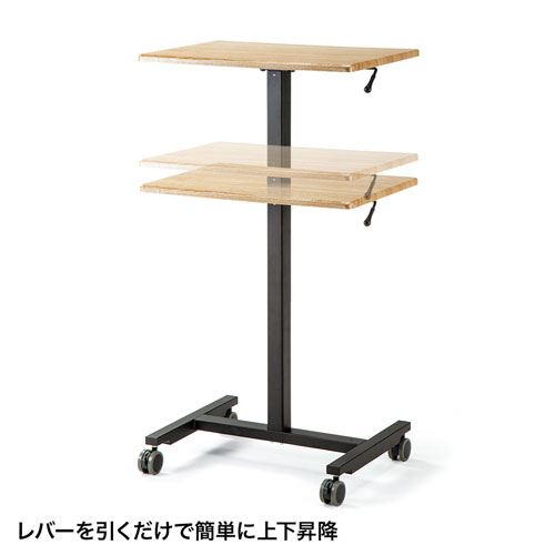 スタンディングデスク（昇降式・ガス圧・幅620mm×奥行き430mm・木目・キャスターつき）ERD-GAP1LMN サンワサプライ