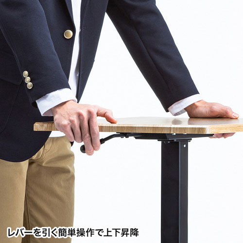 スタンディングデスク（昇降式・ガス圧・幅620mm×奥行き430mm・木目・キャスターつき）ERD-GAP1LMN サンワサプライ