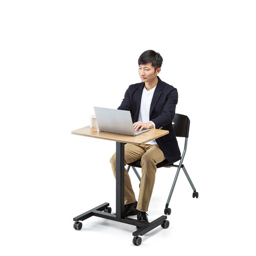 スタンディングデスク（昇降式・ガス圧・幅620mm×奥行き430mm・木目・キャスターつき）ERD-GAP1LMN サンワサプライ