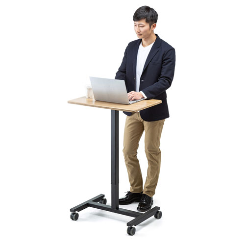 スタンディングデスク（昇降式・ガス圧・幅620mm×奥行き430mm・木目・キャスターつき）ERD-GAP1LMN サンワサプライ