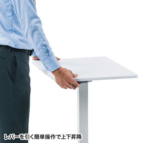 スタンディングデスク（昇降式・ガス圧・手動・ホワイト・キャスター