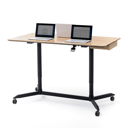 スタンディングデスク(ミーティング・ガス圧昇降・キャスター付き・W1500×D800mm・引き出しつき・薄い木目) ERD-MTGA15080LM サンワサプライ