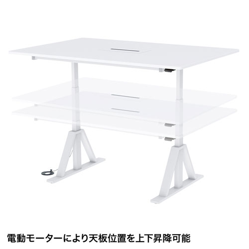 昇降デスク(W1800×D1200・電動式・ミーティングデスク・ケーブルタップ受けつき・ホワイト)