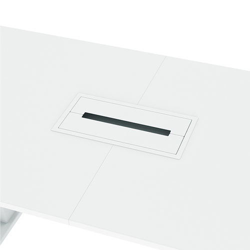 昇降デスク(W2100×D900・電動式・ミーティングデスク・ケーブルタップ受けつき・ホワイト)