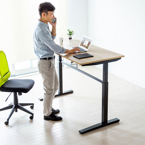 昇降デスク(W1400×D700・手動昇降・薄い木目) ERD-SH14070LMN サンワサプライ