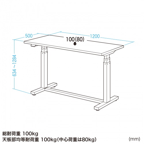 電動昇降作業台（電動昇降デスク・スタンディングデスク・作業台・耐荷重100kg・幅120cm・奥行50cm）