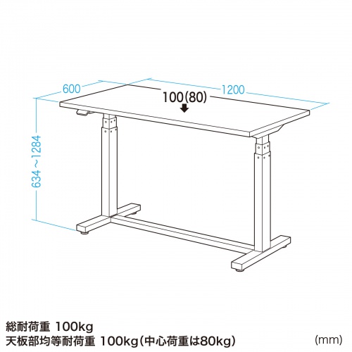 電動昇降作業台（電動昇降デスク・スタンディングデスク・作業台・耐荷重100kg・幅120cm・奥行60cm）