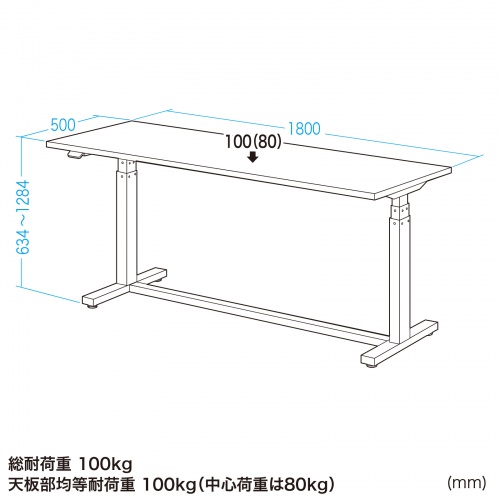 電動昇降作業台（電動昇降デスク・スタンディングデスク・作業台・耐荷重100kg・幅180cm・奥行50cm）