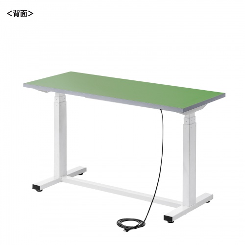 電動昇降作業台（電動昇降デスク・上下昇降デスク・作業台・塩ビシート・グリーン・幅120cm 奥行50cm 高さ63.4～128.4cm・耐荷重100kg） 【受注生産品】