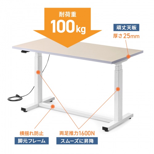 電動昇降作業台（電動昇降デスク・スタンディングデスク・作業台・塩ビシート・耐荷重100kg・幅120cm・奥行60cm）