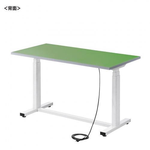 電動昇降作業台（電動昇降デスク・上下昇降デスク・作業台・塩ビシート・グリーン・幅120cm 奥行60cm 高さ63.4～128.4cm・耐荷重100kg）　【受注生産品】
