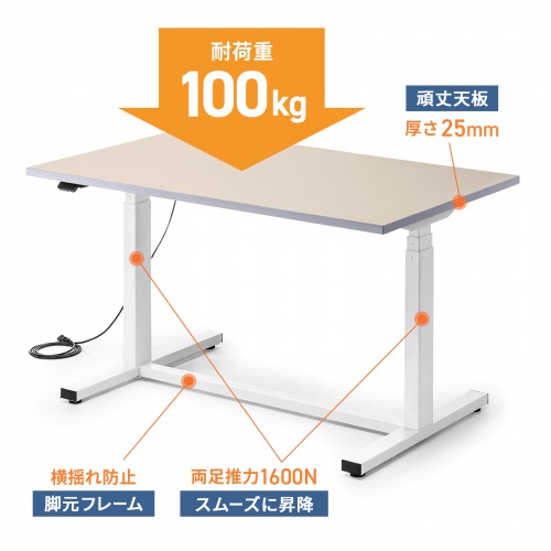 電動昇降作業台（電動昇降デスク・スタンディングデスク・作業台・塩ビシート・耐荷重100kg・幅120cm・奥行75cm）