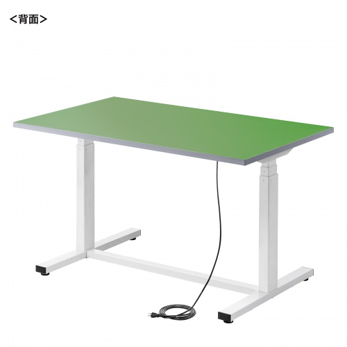 電動昇降作業台（電動昇降デスク・上下昇降デスク・作業台・塩ビシート・グリーン・幅120cm 奥行75cm 高さ63.4～128.4cm・耐荷重100kg） 【受注生産品】