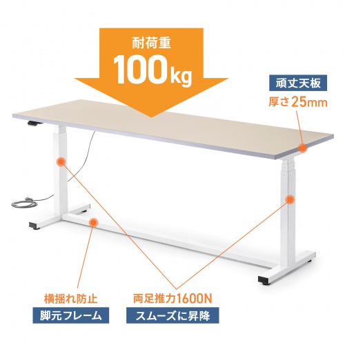 電動昇降作業台（電動昇降デスク・スタンディングデスク・作業台・塩ビシート・耐荷重100kg・幅180cm・奥行60cm）