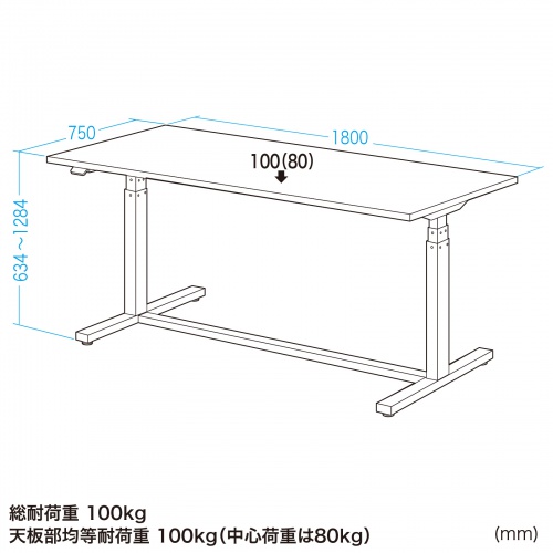 電動昇降作業台（電動昇降デスク・スタンディングデスク・作業台・塩ビシート・耐荷重・100kg・幅180cm・奥行75cm）