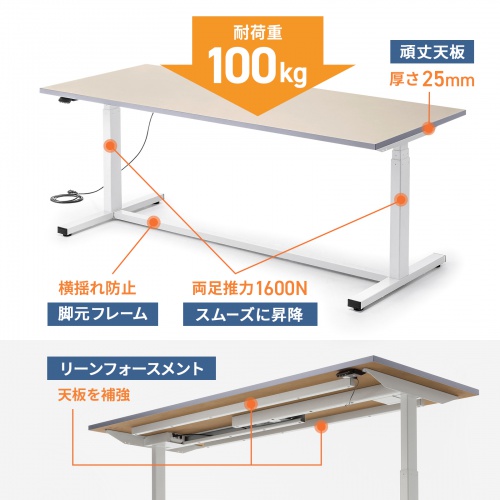 電動昇降作業台（電動昇降デスク・スタンディングデスク・作業台・塩ビシート・耐荷重・100kg・幅180cm・奥行75cm）