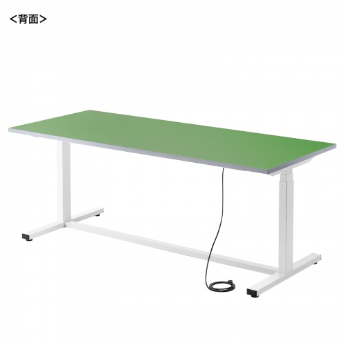 電動昇降作業台（電動昇降デスク・上下昇降デスク・作業台・塩ビシート・グリーン・幅180cm 奥行75cm 高さ63.4～128.4cm・耐荷重100kg） 【受注生産品】