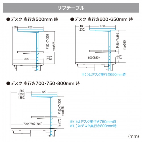 eデスク セミオーダーデスク サブテーブル 幅180cm用 グレー