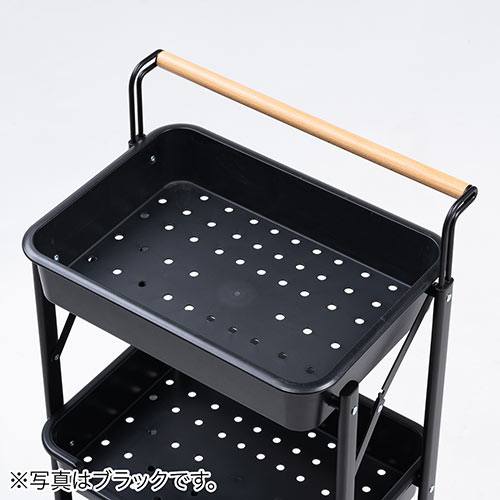 キッチンワゴン キャスター付き 3段 折りたたみ可能 持ち手付き ホワイト