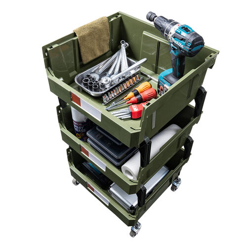 おしゃれツールワゴン｜3段・収納・カーキカラー