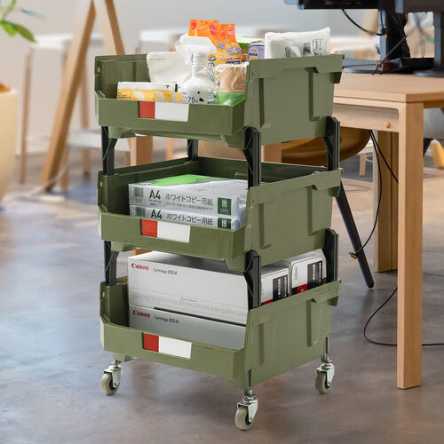 おしゃれツールワゴン｜3段・収納・カーキカラー