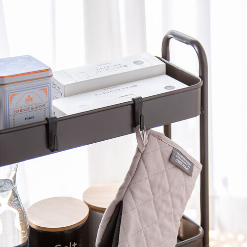 キッチンワゴン（スリム・キャスター付・バスケットラック・収納・小型・3段・ブラウン）