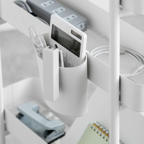 キッチンワゴン（スリム・キャスター付・隙間収納・取っ手付・バスケットラック・収納・小型・4段・ホワイト）