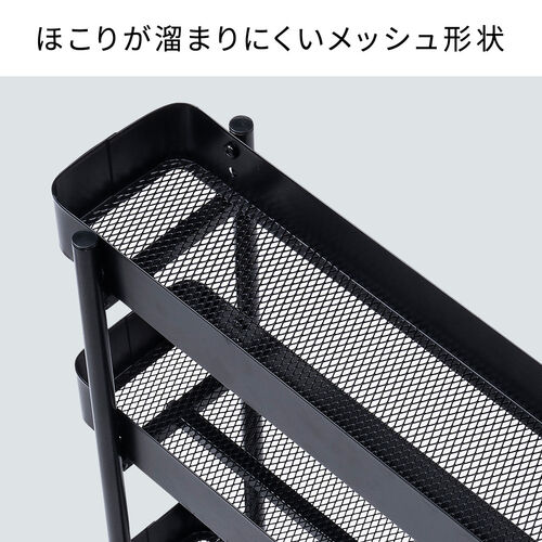 キッチンワゴン（スリム・キャスター付・隙間収納・取っ手付・バスケットラック・収納・小型・4段・ホワイト）