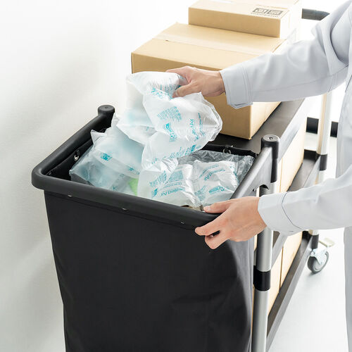 ツールワゴン（収納袋付き・3段・総耐荷重180kg・リネンカート・90L大容量・リネン・ゴミ回収・ホテル清掃・キャスター付き・ツールカート・業務用・ブラック）