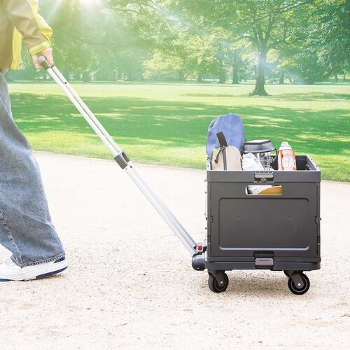 折りたたみ台車（専用コンテナ付き・キャリーカート・大容量47L・高耐荷重60kg・コンパクト・折りたたみコンテナ・買い物・レジャー・角度無段階調整・ブラック）