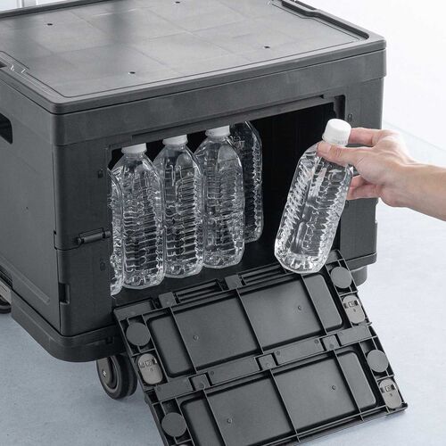 折りたたみ台車（専用コンテナ付き・キャリーカート・大容量47L・高耐荷重60kg・コンパクト・折りたたみコンテナ・買い物・レジャー・角度無段階調整・ブラック）