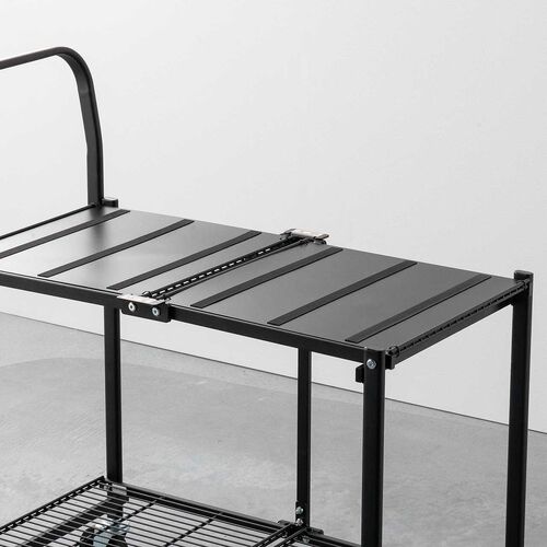スチールワゴン（折りたたみ・総耐荷重160kg・2段台車・ラック・キャスター付き・キャリーカート・台車・シェルフ・棚・天板シート付き・ブラック）