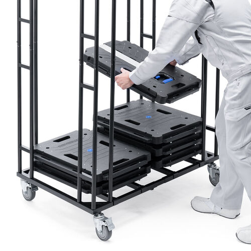 平台車ストックカート（耐荷重100kg・汎用型・横幅調整・平台車・収納・ストッパー付き大型キャスター）