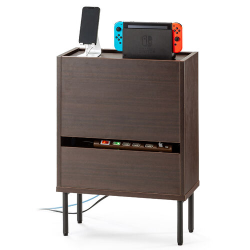 ルーター収納ボックス Cercleシリーズ（ケーブルボックス・木製・壁面収納・幅45cm・ロボット掃除機・モデム・Wi-Fi・ダークブラウン）