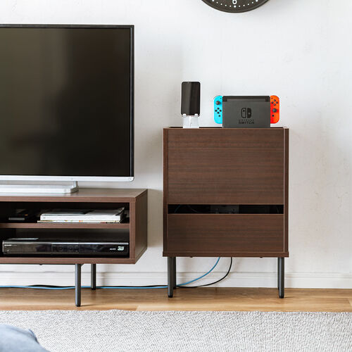 ルーター収納ボックス Cercleシリーズ（ケーブルボックス・木製・壁面収納・幅45cm・ロボット掃除機・モデム・Wi-Fi・ダークブラウン）