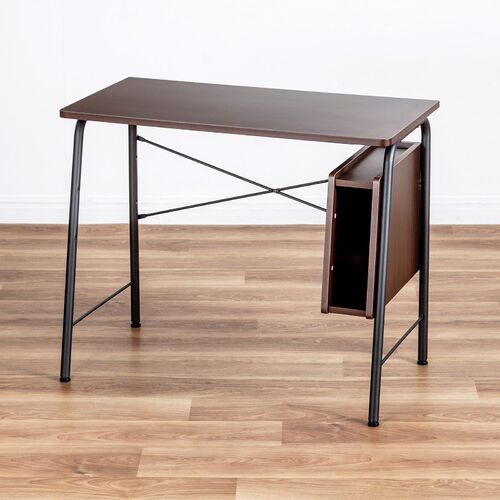 パソコンデスク Cercleシリーズ（パソコンテーブル・平机・ルーター収納・タップ受け・幅90cm・奥行45cm・高さ72cm・丸パイプ・ブラウン）