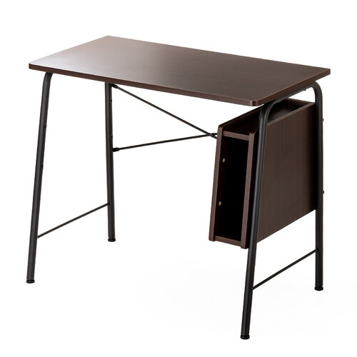 パソコンデスク Cercleシリーズ（パソコンテーブル・平机・ルーター収納・タップ受け・幅90cm・奥行45cm・高さ72cm・丸パイプ・ブラウン）
