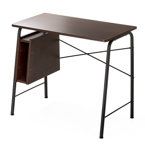 パソコンデスク Cercleシリーズ（パソコンテーブル・平机・ルーター収納・タップ受け・幅90cm・奥行45cm・高さ72cm・丸パイプ・ブラウン）