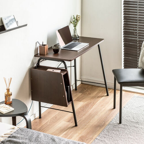 パソコンデスク Cercleシリーズ（パソコンテーブル・平机・ルーター収納・タップ受け・幅90cm・奥行45cm・高さ72cm・丸パイプ・ブラウン）