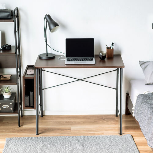 パソコンデスク Cercleシリーズ（パソコンテーブル・平机・ルーター収納・タップ受け・幅90cm・奥行45cm・高さ72cm・丸パイプ・ブラウン）