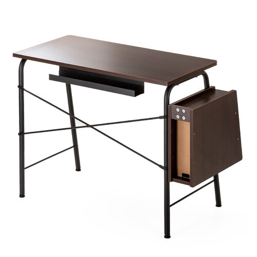 パソコンデスク Cercleシリーズ（パソコンテーブル・平机・ルーター収納・タップ受け・幅90cm・奥行45cm・高さ72cm・丸パイプ・ブラウン）