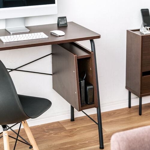 パソコンデスク Cercleシリーズ（パソコンテーブル・平机・ルーター収納・タップ受け・幅90cm・奥行45cm・高さ72cm・丸パイプ・ブラウン）