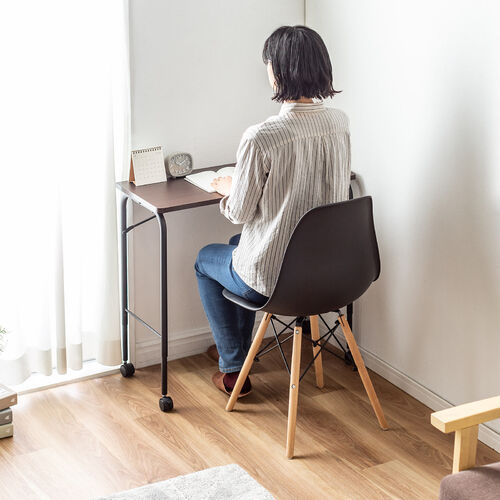 サブデスク Cercleシリーズ（パソコンデスク・パソコンテーブル・平机・キャスター付き・幅80cm・奥行35cm・高さ可変3段階・ブラウン）