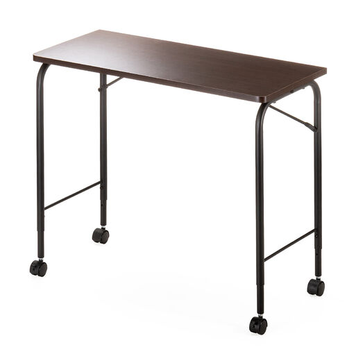 サブデスク Cercleシリーズ（パソコンデスク・パソコンテーブル・平机・キャスター付き・幅80cm・奥行35cm・高さ可変3段階・ブラウン）