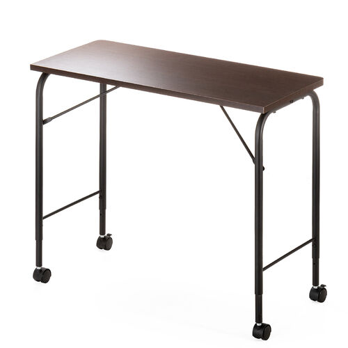 サブデスク Cercleシリーズ（パソコンデスク・パソコンテーブル・平机・キャスター付き・幅80cm・奥行35cm・高さ可変3段階・ブラウン）