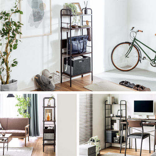 オープンラック Cercleシリーズ（シェルフラック・マルチラック・棚付き・丸パイプ・ブラウン）