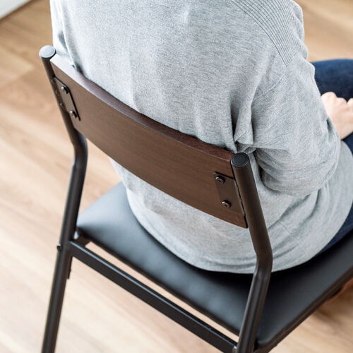 シンプルチェア Cercleシリーズ（デザインチェア・ダイニングチェア・スチールフレーム・木目調背もたれ・ブラック・ブラウン）