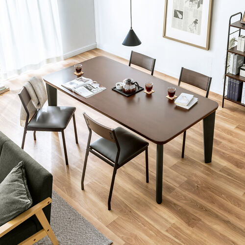 シンプルチェア Cercleシリーズ（デザインチェア・ダイニングチェア・スチールフレーム・木目調背もたれ・ブラック・ブラウン）